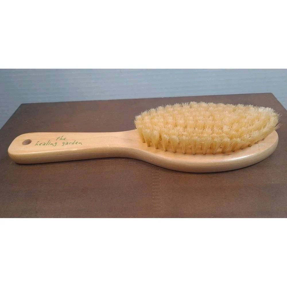 The Healing Garden Wooden Natural Bristle Body Brush for Dry or Wet Brushing 9in